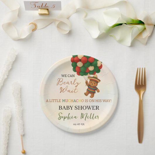 Watercolor Muchacho Mexican Bear Baby Shower Papieren Bordje (Huwelijk)