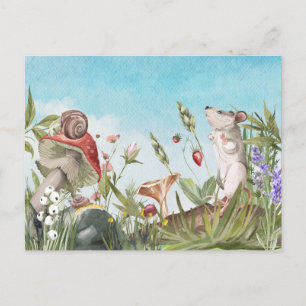 Watercolor Muis in het Veld Cottagecore   Briefkaart