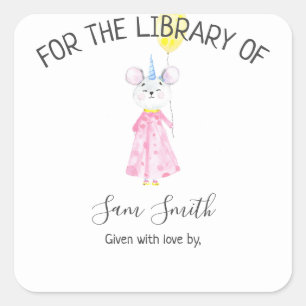 Watercolor muis - voor de bibliotheek van vierkante sticker