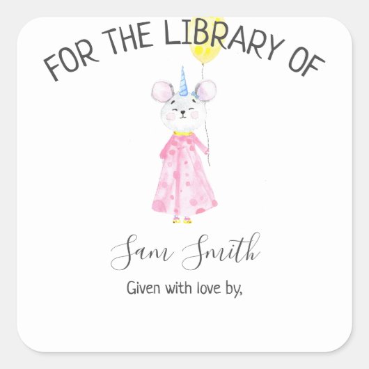 Watercolor muis - voor de bibliotheek van vierkante sticker (Voorkant)