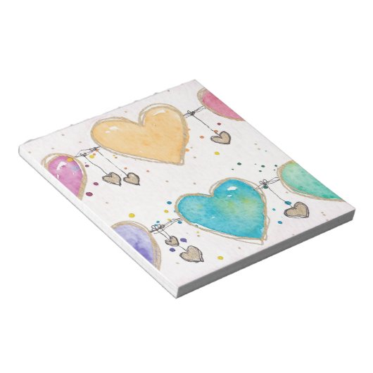 Watercolor multicolor hearts notepad notitieblok (Schuin)