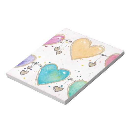 Watercolor multicolor hearts notepad notitieblok (Linkerzijde)