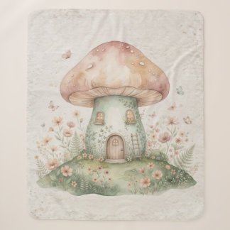 Watercolor Mushroom Blanket for Kids, Cute Woodlan Sherpa Deken