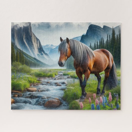 Watercolor Mustang Paard Legpuzzel (Horizontaal)