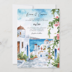 Watercolor Mykonos Zeehuwelijksuitnodiging Kaart