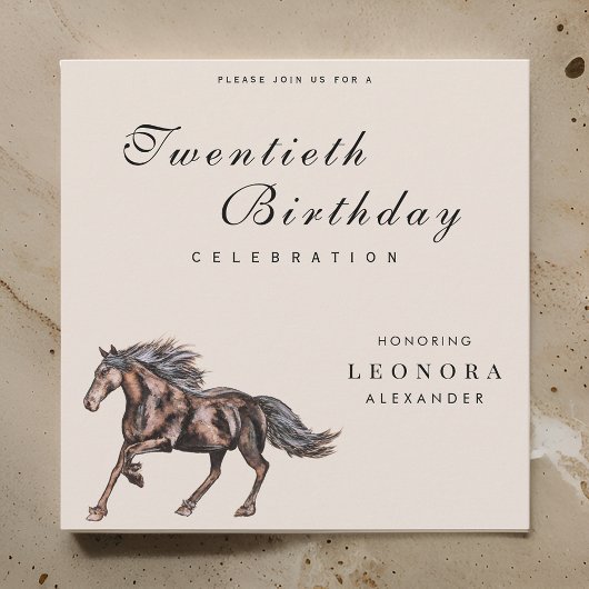 Watercolor Mysterieus Paard ELKE Verjaardagsfeestj Kaart