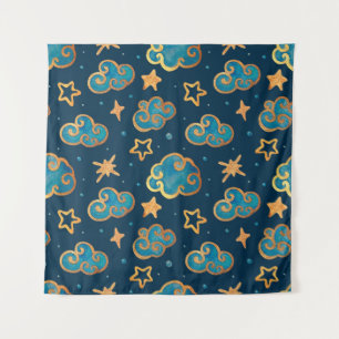 Watercolor naadloos patroon met de maan, sterren,  wandkleed