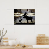 Watercolor Nachte Eland en Baby Bos Poster (Keuken)