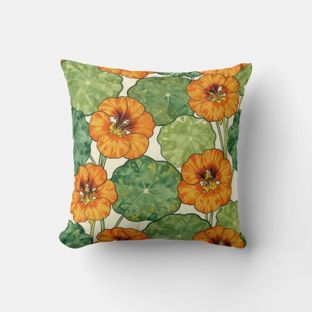 Watercolor Nasturtium Floral Pattern Kussen (Voorkant)