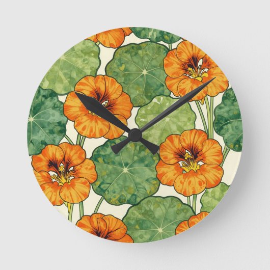 Watercolor Nasturtium Floral Pattern Ronde Klok (Voorkant)