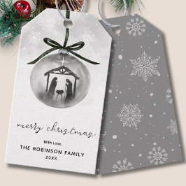 Watercolor Nativity Gray Ornament Merry Christmas  Cadeaulabel