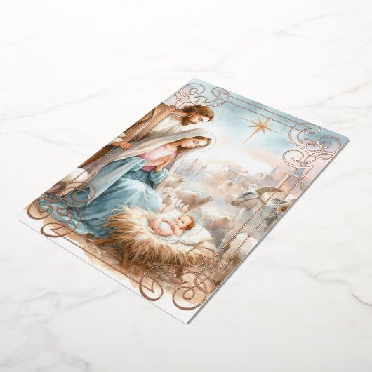 Watercolor Nativity Scene Folie Feestdagenkaart (Gedraaid)