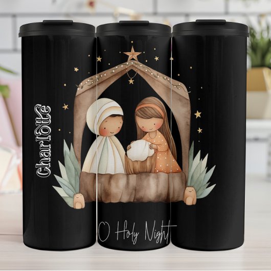 Watercolor Nativity Scene O Holy Night Thermosbeker