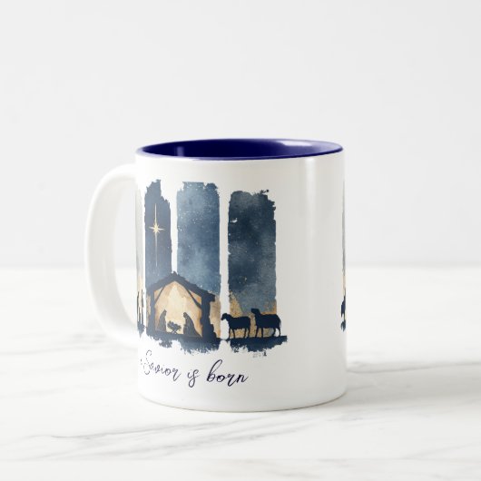 Watercolor Nativity Scene Religious Holiday  Tweekleurige Koffiemok (Voorkant links)