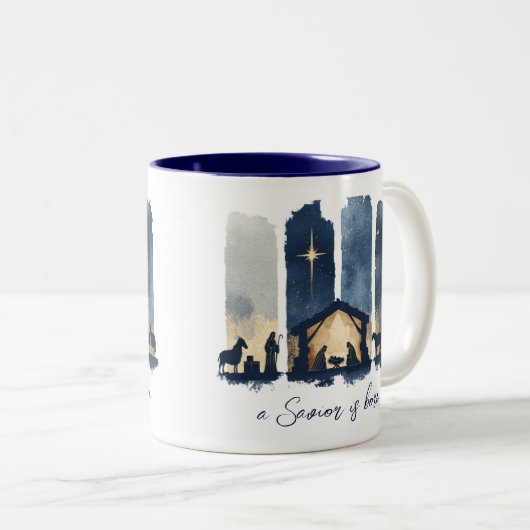 Watercolor Nativity Scene Religious Holiday Tweekleurige Koffiemok (Voorkant rechts)