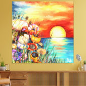 Watercolor Nature Sunrise Canvas Print (Insitu (Woonkamer))