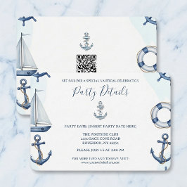 Watercolor Nautical Anchor QR Code RSVP Kaartje