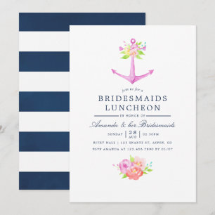 Watercolor Nautical Bloemstuk Bruidsmeisjes Lunche Kaart