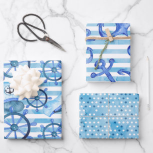 Watercolor Nautical Pattern Inpakpapier Vel