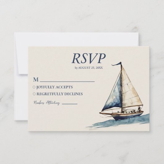 Watercolor Nautical Ship Sailing Yacht Wedding RSVP Kaartje (Voorkant)
