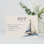 Watercolor Nautical Ship Sailing Yacht Wedding RSVP Kaartje (Staand voorkant)