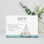 Watercolor Nautical Ship Sailing Yacht Wedding RSVP Kaartje (Staand voorkant)