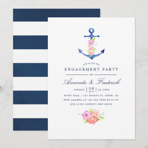 Watercolor Nautical Thema Trouwfeest Kaart