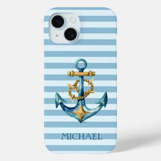 Watercolor Nautilus Anker Lichtblauw Strepen Case-Mate iPhone Case (Achterkant)