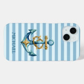 Watercolor Nautilus Anker Lichtblauw Strepen Case-Mate iPhone Case (Achterkant (horizontaal))