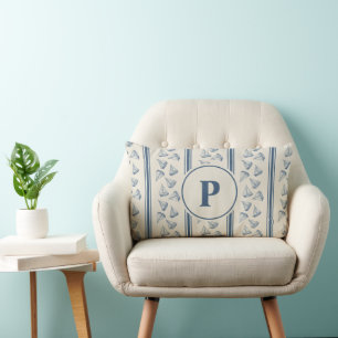 Watercolor Nautilus Zeilboot Streep Monogram Kussen