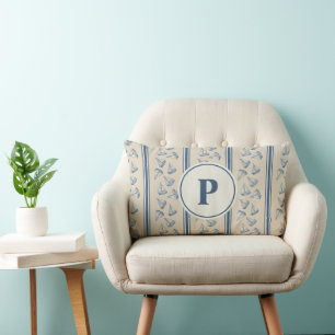Watercolor Nautilus Zeilboot Streep Monogram Kussen