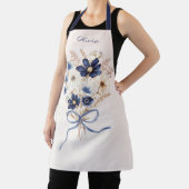 Watercolor Navy Blauwe Bloemboeket Gepersonaliseer Schort (Insitu)