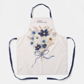 Watercolor Navy Blauwe Bloemboeket Gepersonaliseer Schort (Voorkant)