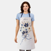 Watercolor Navy Blauwe Bloemboeket Gepersonaliseer Schort (Gedragen)