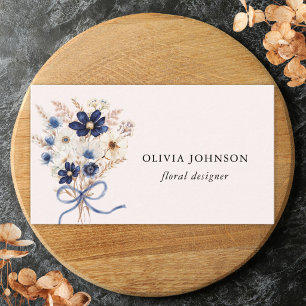 Watercolor Navy Blauwe Bloemboeket Gepersonaliseer Visitekaartje