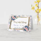 Watercolor Navy & Blush Bruiloft Kaart (Gele Bloem)