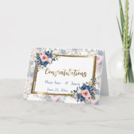 Watercolor Navy & Blush Bruiloft Kaart