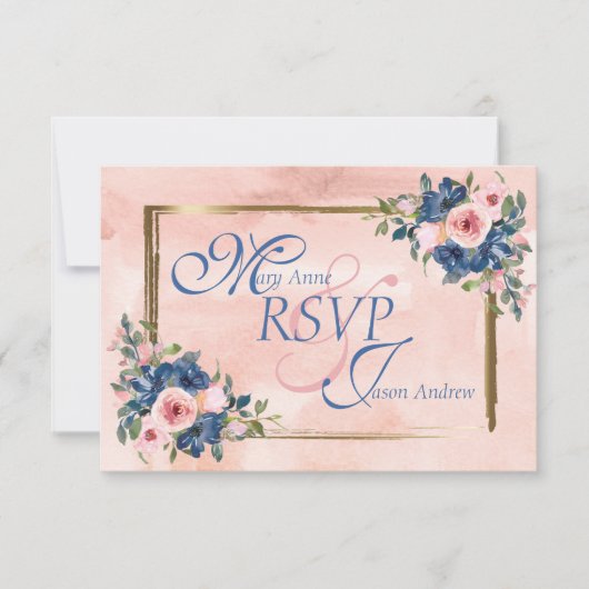 Watercolor Navy & Blush Bruiloft RSVP Kaartje (Voorkant)