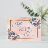 Watercolor Navy & Blush Bruiloft RSVP Kaartje (Staand voorkant)