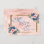 Watercolor Navy & Blush Bruiloft RSVP Kaartje (Voorkant / Achterkant)