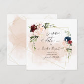Watercolor Navy Blush Burgundy Roses Save the Date Kaart (Voorkant / Achterkant)