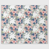 Watercolor Navy en Blush Bloem Cadeaupapier (Vlak)