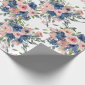 Watercolor Navy en Blush Bloem Cadeaupapier (Hoek)