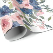 Watercolor Navy en Blush Bloem Cadeaupapier (Rol Hoek)
