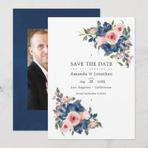 Watercolor Navy en Blush Bloemen Bruiloftsfoto