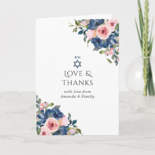 Watercolor Navy en Blush Bloemstuk Bat Mitzvah-fot Bedankkaart