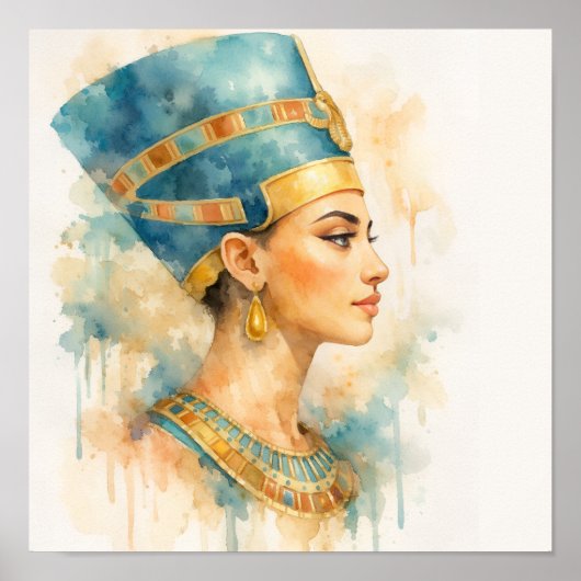 Watercolor Nefertiti Art Print Pharaonic Egyptian  (Voorkant)