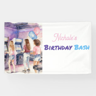 Watercolor Neon Arcade Kids Verjaardagsfeestje  Spandoek