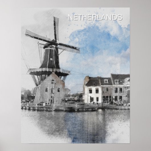 Watercolor Netherlands Windmill – Dutch Poster (Voorkant)