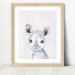 Watercolor Neushoorn Safari Kraam Kunstprint Poster